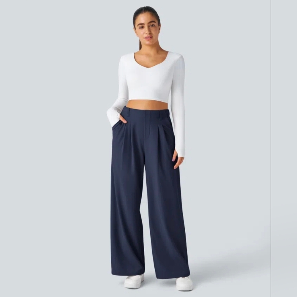 NWT HALARA Size Small S Regular Navy Wide-Leg Women's Pants